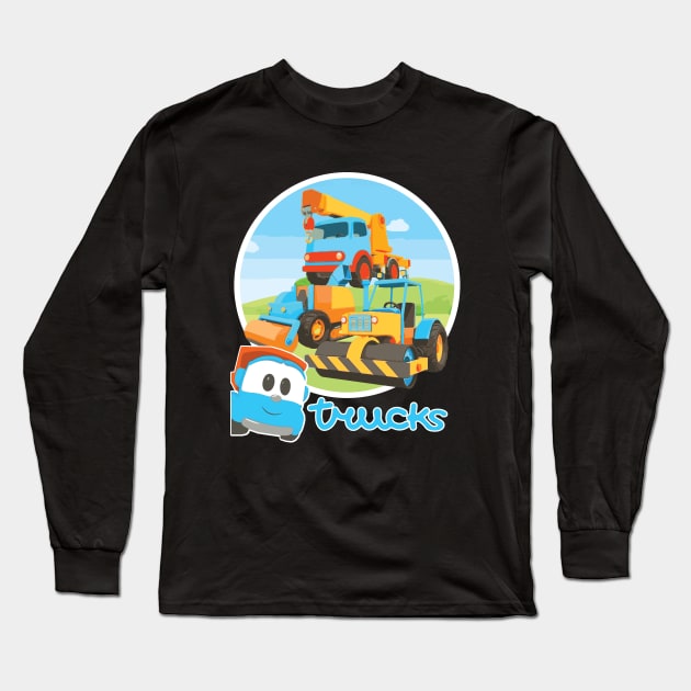 Construction Trucks vehicles for kids, with leo the inquisitive truck Long Sleeve T-Shirt by cowtown_cowboy